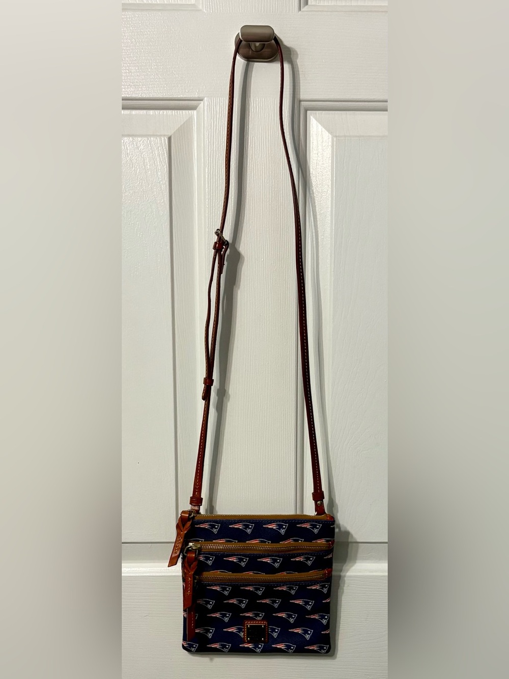 Dooney & Bourke Navy and Brown New England Patriots Crossbody Bag